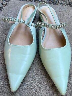 C. Paravano mint green and jeweled slingbacks